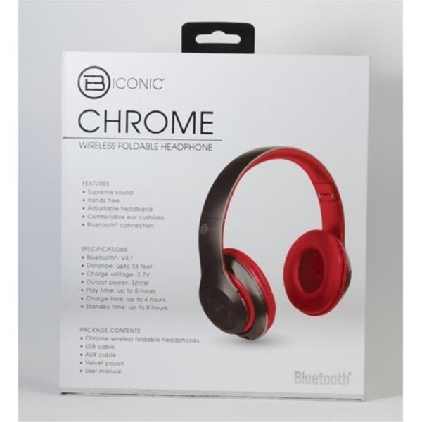 Bytech Bytech BCAUBO10301BKRD Chrome Biconic Red & Black Wireless Foldable Bluetooth Headphones BCAUBO10301BKRD